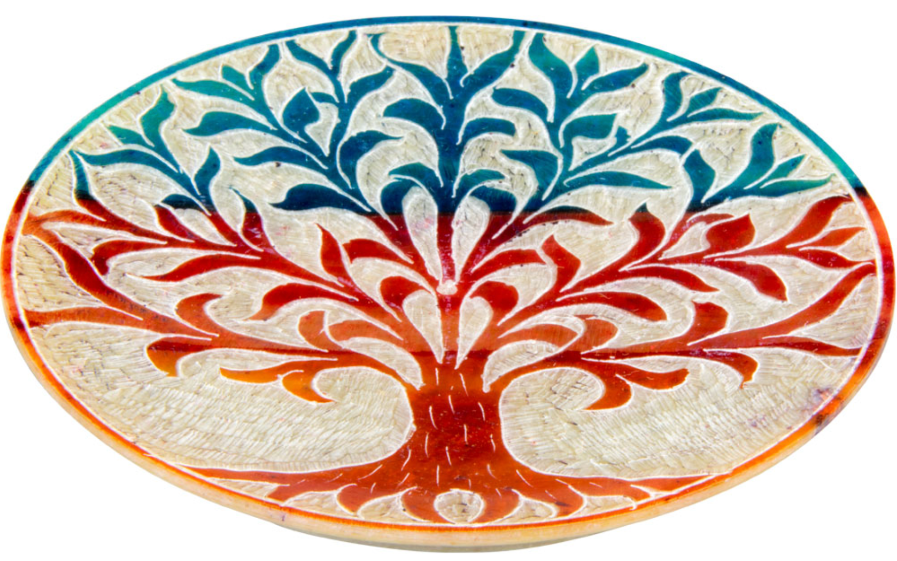 Soapstone Round Incense Holder - Tree of Life - Natural