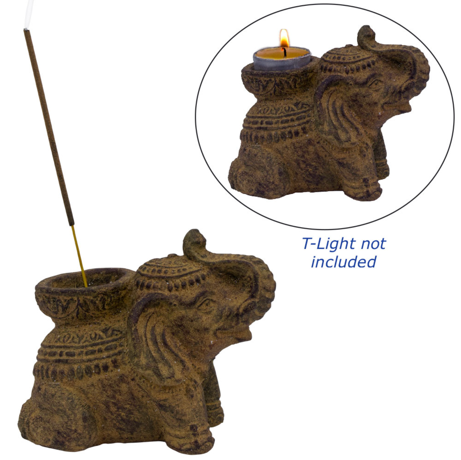 Volcanic Stone Incense Holder - Lucky Elephant - Sand