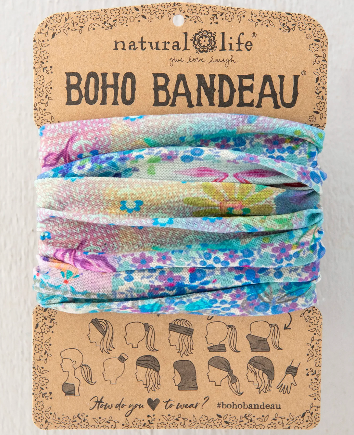 Full Boho Bandeau® Headband - Blue Watercolor Patchwork