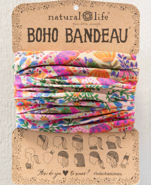 Full Boho Bandeau® Headband - Pink Floral Diamonds