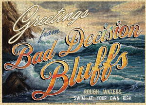 Greetings from Bad Decision Bluffs | Funny Puzzle