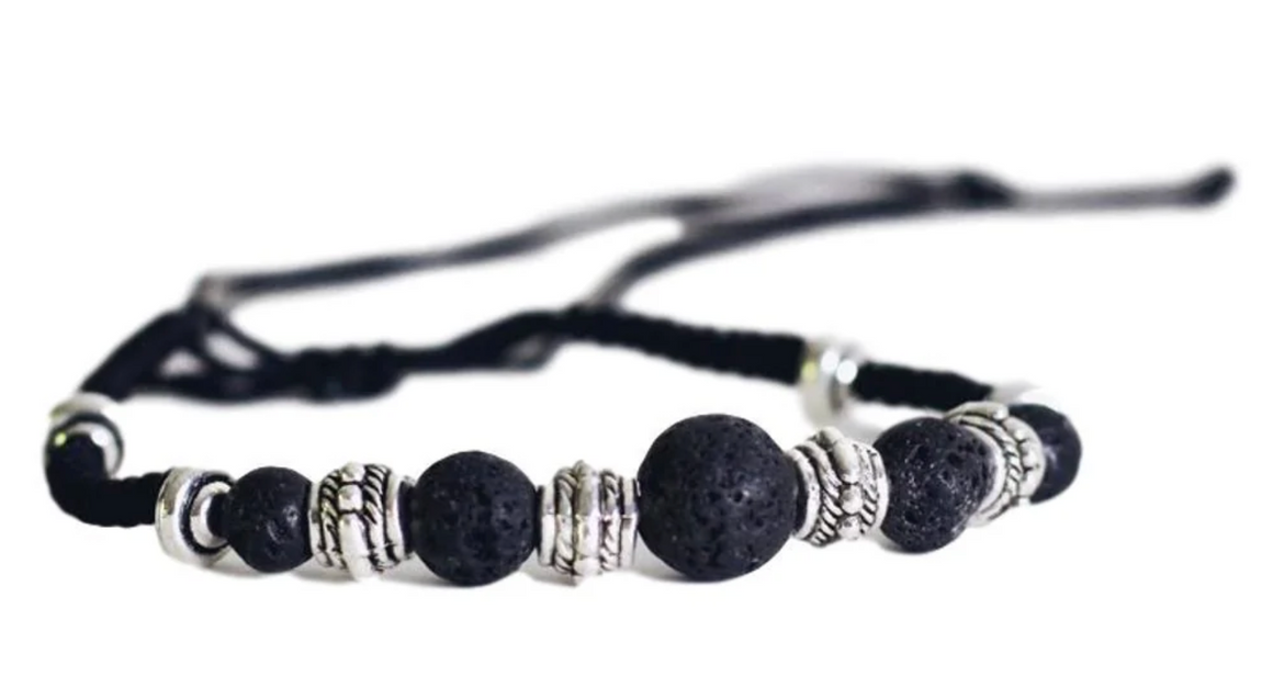 Aromatherapy Bracelet - Corded with Black Lava Stones