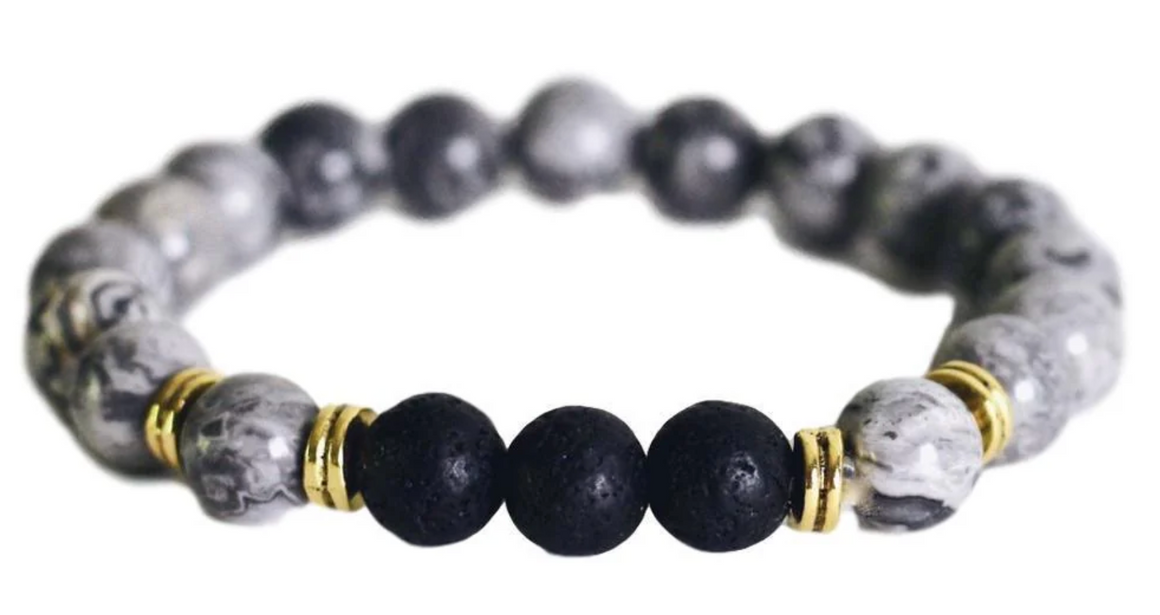 Aromatherapy Bracelet - Gray with Lava Stones