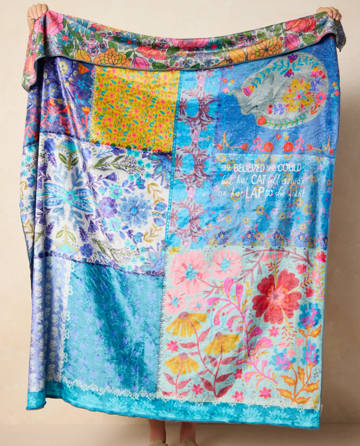 Double-Sided Cozy Throw Blanket - Teal Cat