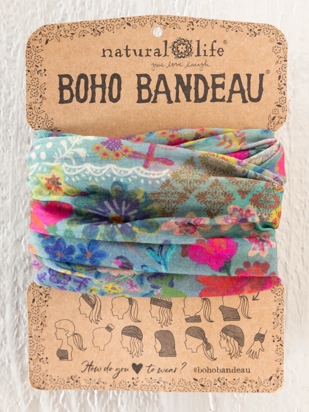 Full Boho Bandeau® Headband - Blue Garden Patchwork