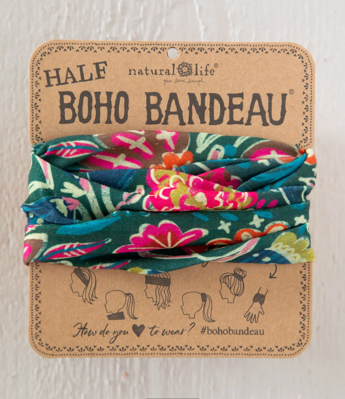 Half Boho Bandeau® Headband - Green Painterly Vines