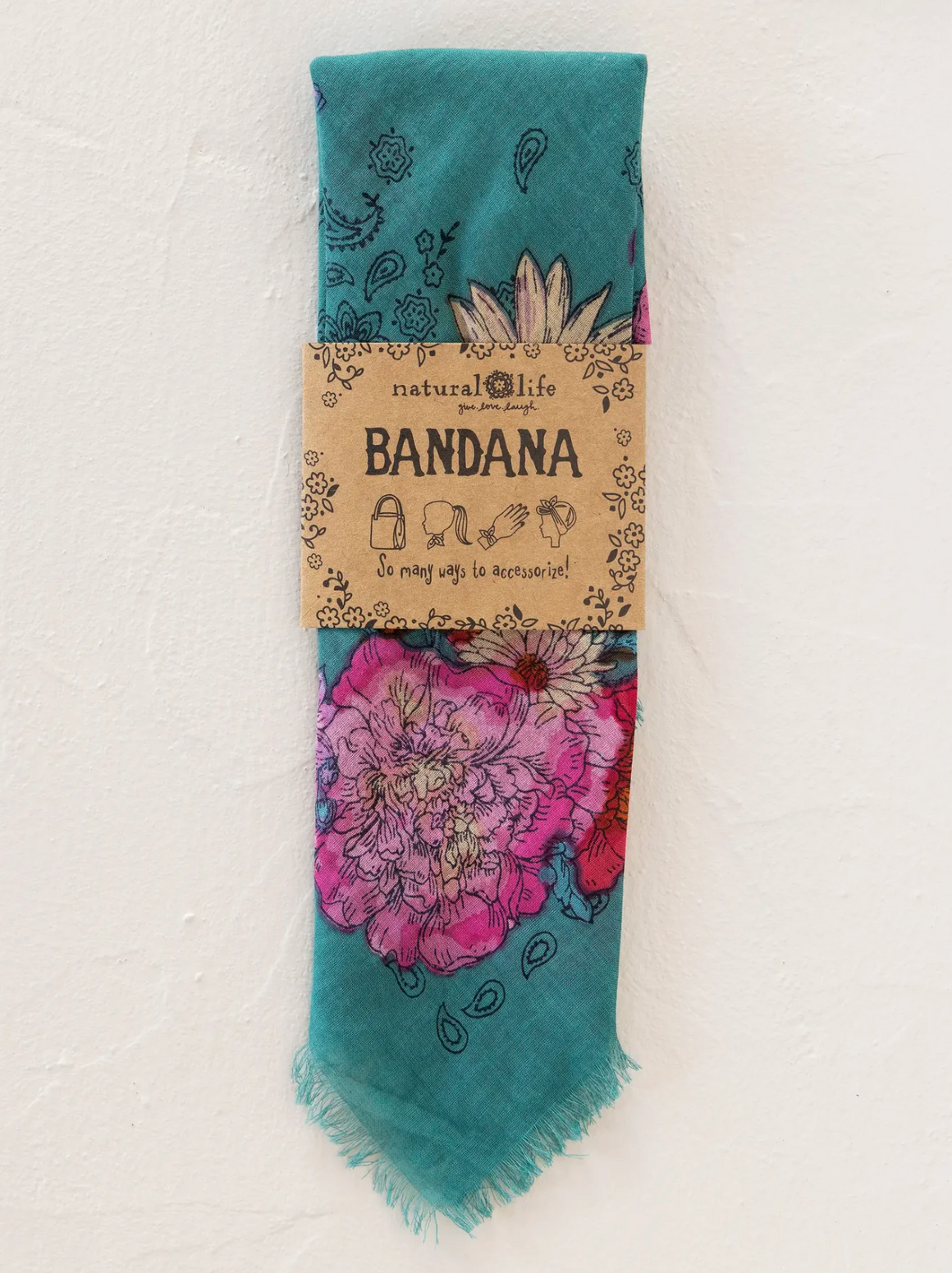 Printed Cotton Bandana - Botanical Teal