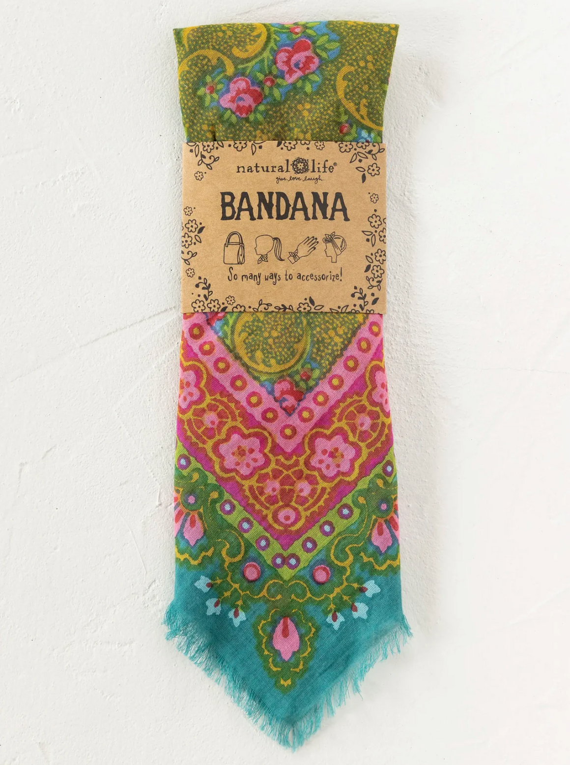 Printed Cotton Bandana - Teal Filigree Scarf
