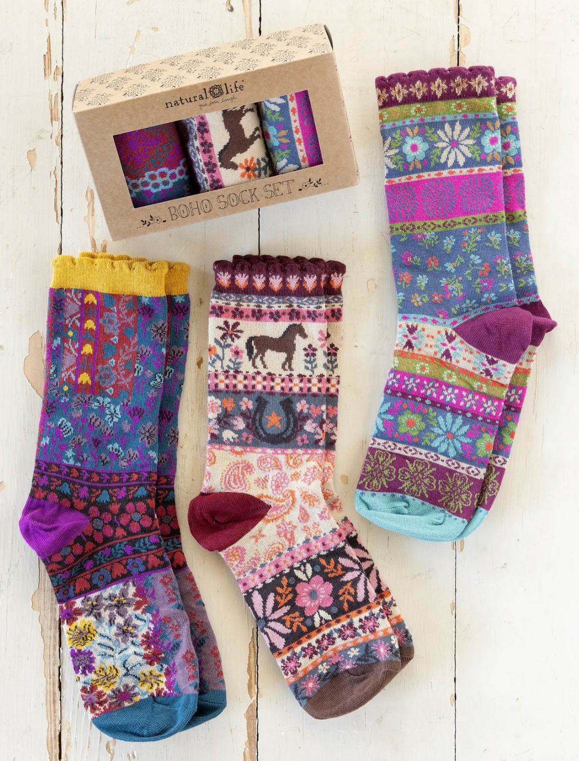 Boxed Boho Sock Set, Set of 3 - Horse