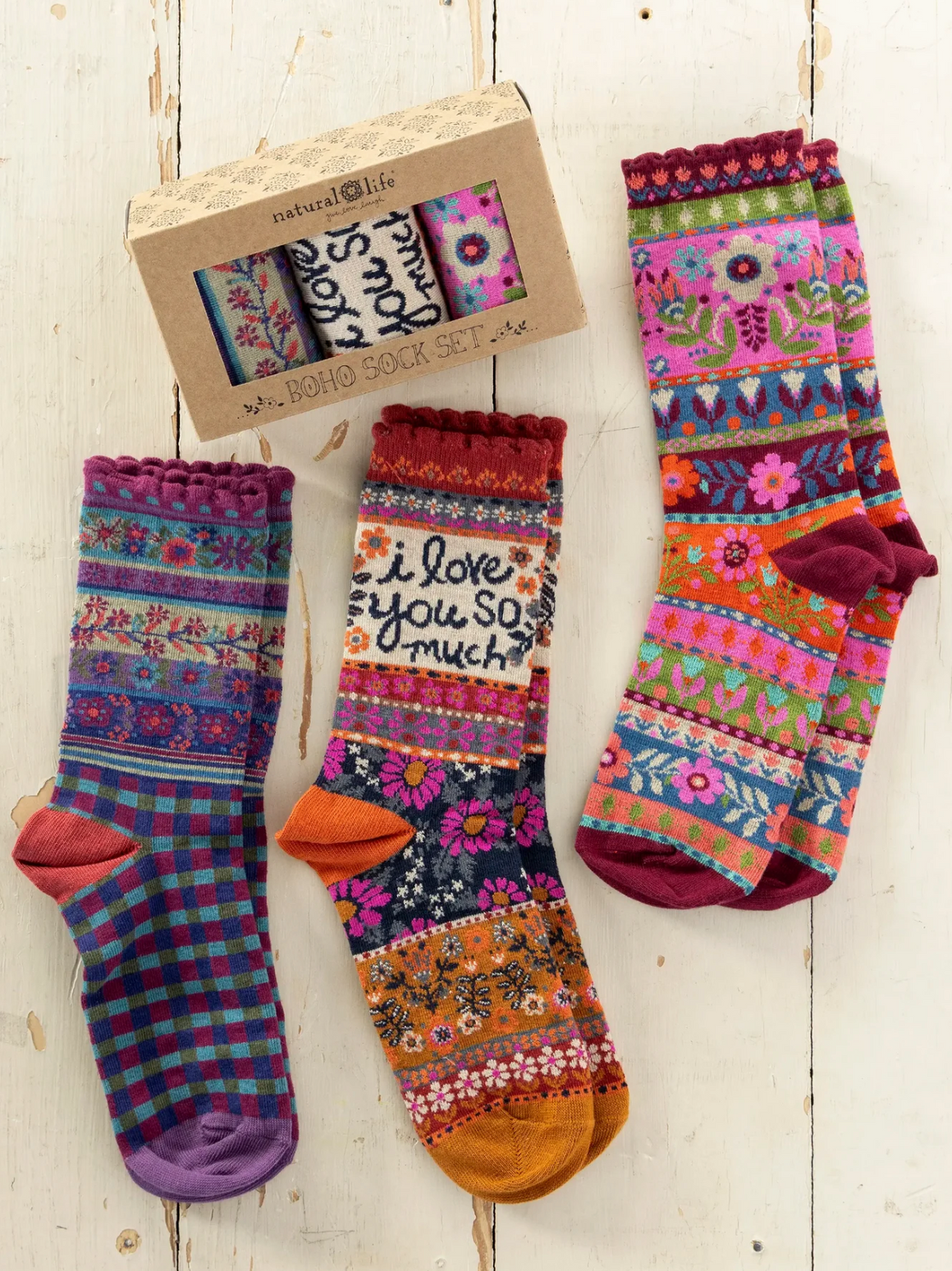 Boxed Boho Sock Set, Set of 3 - I Love You So Much