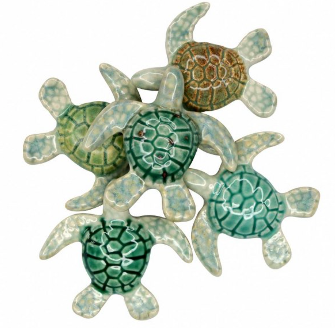 Original Green Sea Turtle from Raku Pottery Multi-Color