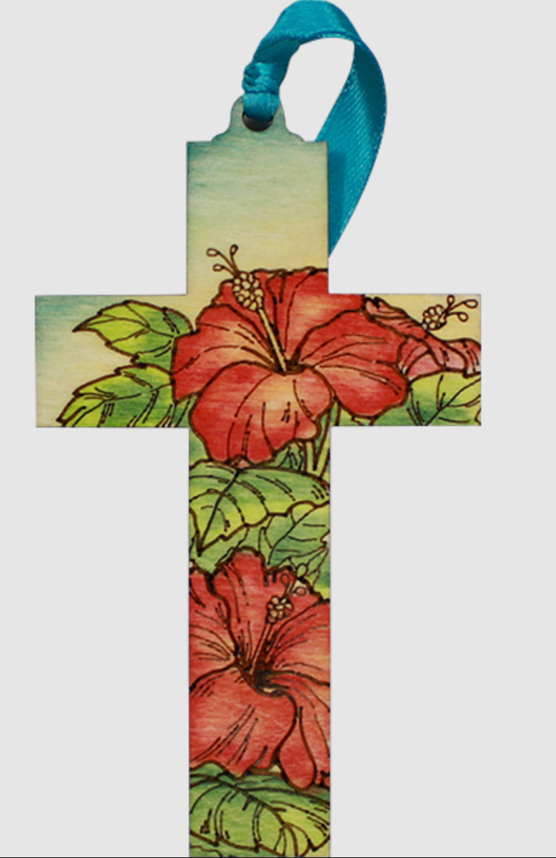4.25" Wood Cross Ornaments from Raku Pottery