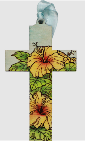4.25" Wood Cross Ornaments from Raku Pottery