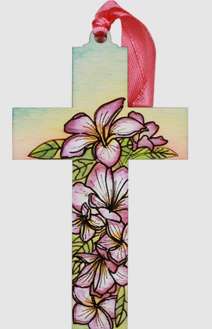 4.25" Wood Cross Ornaments from Raku Pottery