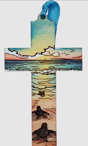 4.25" Wood Cross Ornaments from Raku Pottery