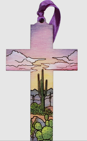 4.25" Wood Cross Ornaments from Raku Pottery