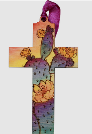 4.25" Wood Cross Ornaments from Raku Pottery