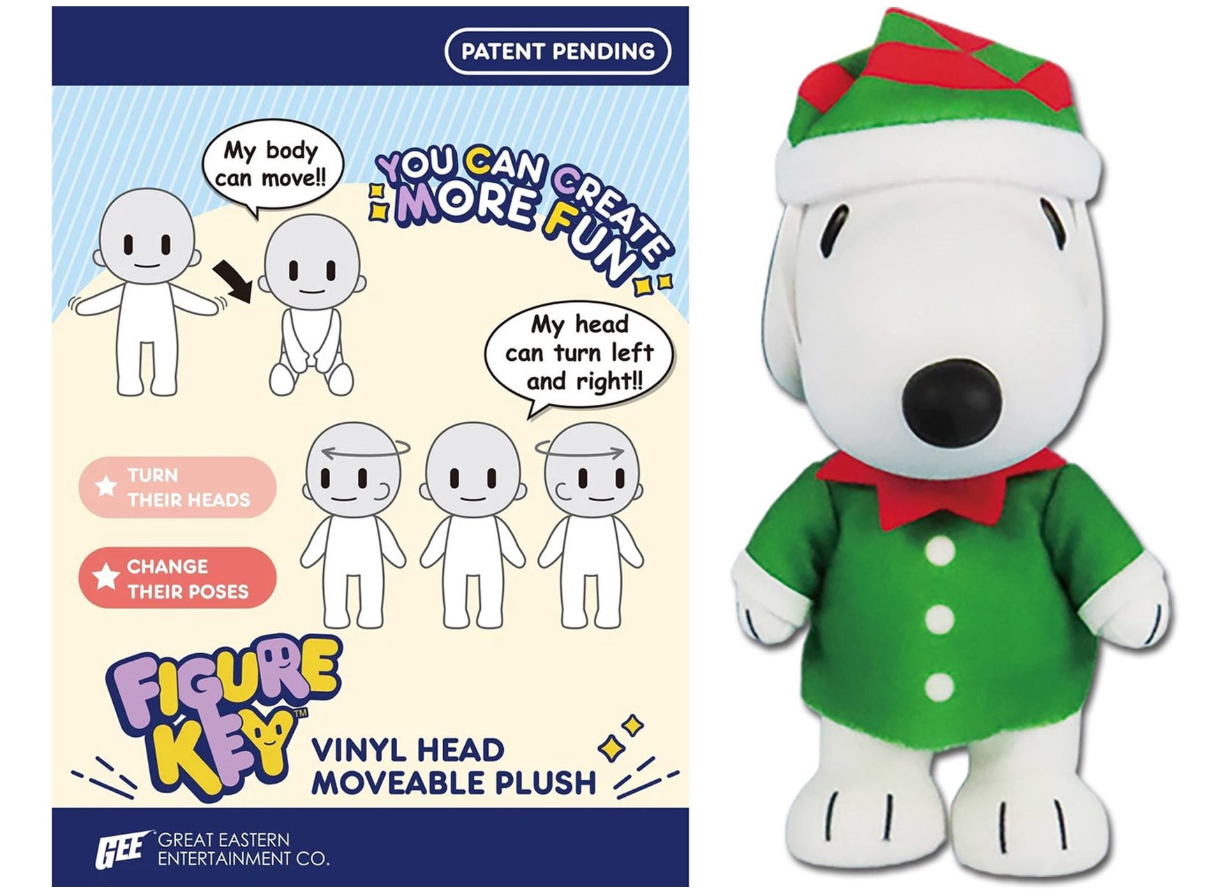 Peanuts Snoopy Holiday Elf Costume Figure Key Vinyl Head 4 1/2-Inch Moveable Plush