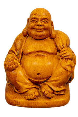 2" Wood Brown Buddha Figurine (Safe Travels, Prosperity, Love, Spiritual Journey, Happy Home, and Long Life)