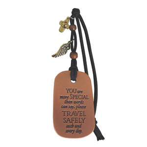 You Are More Special Car Charm w/ Cross & Wing On Black Cord