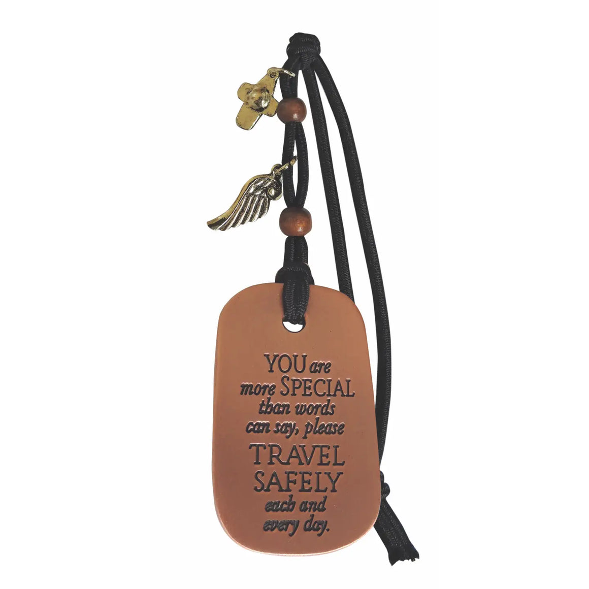 You Are More Special Car Charm w/ Cross & Wing On Black Cord