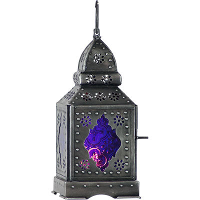 Glass & Metal Lantern ~ Purple ~ Candle Holder