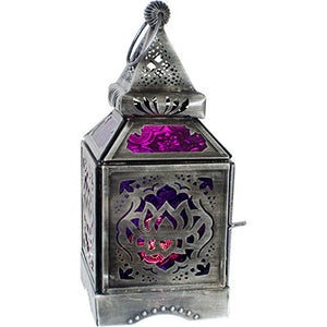 Lotus Glass & Metal Lantern ~ Purple & Pink ~ Candle Holder