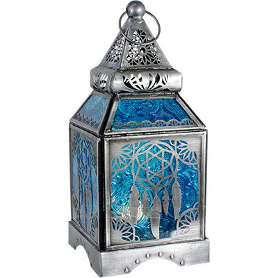 Dreamcatcher Glass & Metal Lantern ~ Blue ~ Candle Holder
