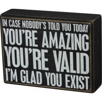 In Case Nobody's Told You Today - You're Amazing - You're Vaild - I'm Glad You Exist Box Sign