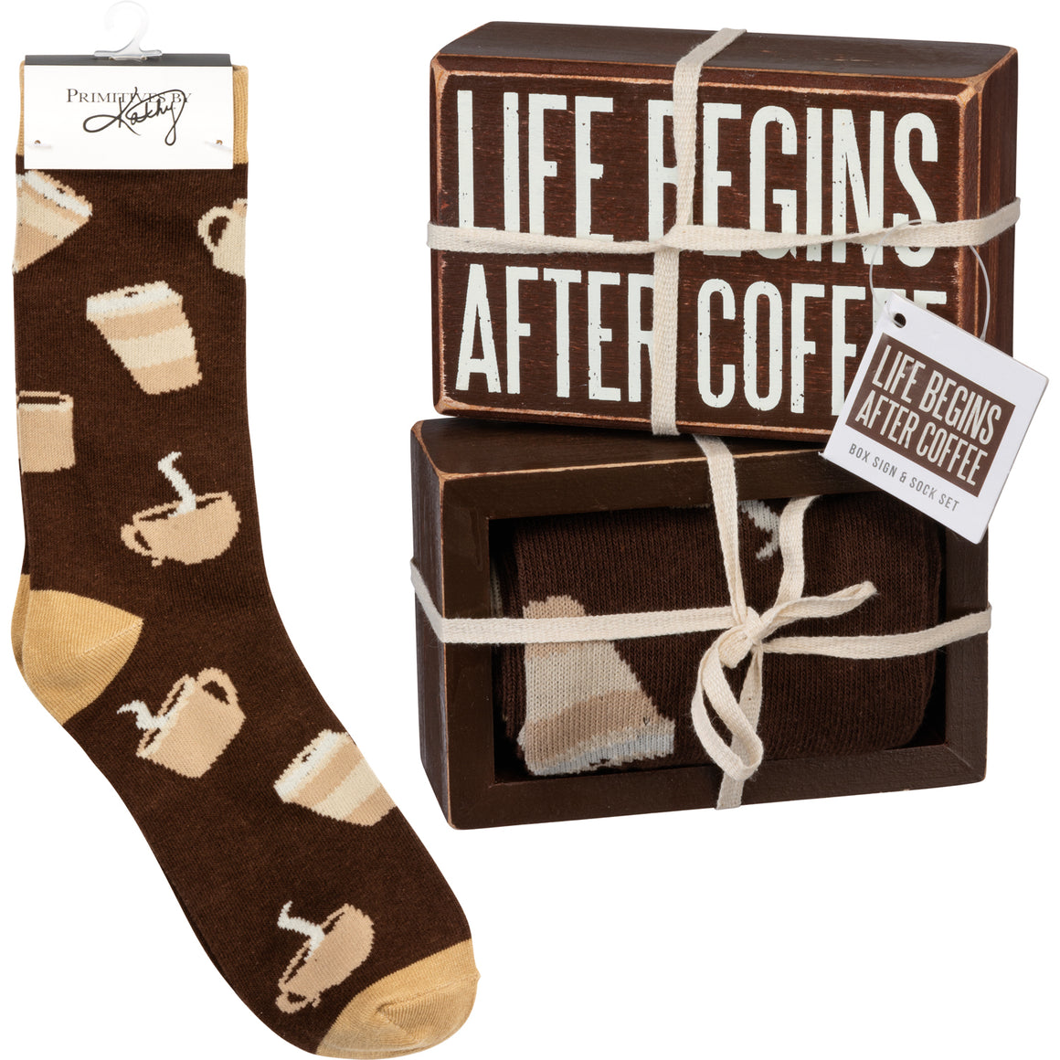 Life Begins After Coffee Socks & Box Sign Gift Set
