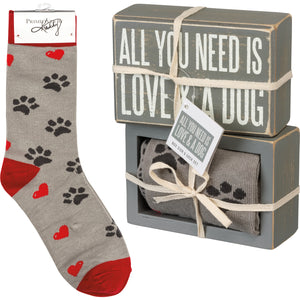 All You Need Is Love & A Dog Socks & Box Sign Gift Set