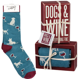 Dogs & Wine Make Everything Fine Socks & Box Sign Gift Set