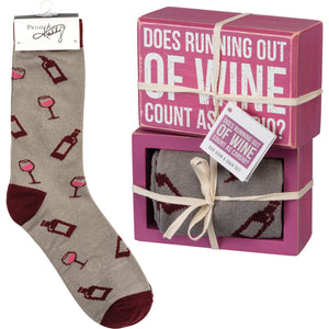 Does Running Out Of Wine Count As Cardio? Socks & Box Sign Gift Set