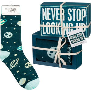 Never Stop Looking Up Socks & Box Sign Gift Set