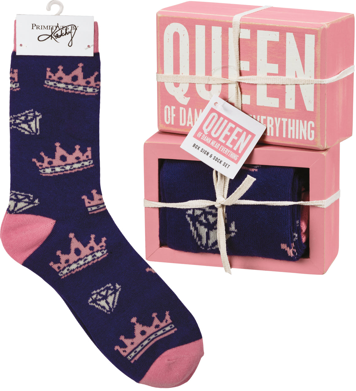 Queen Of Damn Near Everything Socks & Box Sign Gift Set