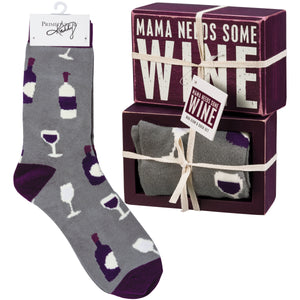 Mama Needs Some Wine Socks & Box Sign Gift Set