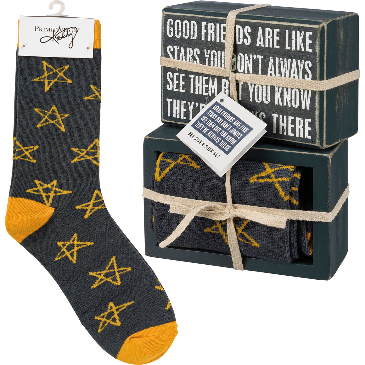 Good Friends Are Like Stars You Don't Always See Them But You Know They're Always There Socks & Box Sign Gift Set