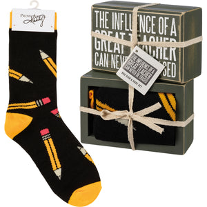 The Influence Of A Great Teacher Can Never Be Erased Socks & Box Sign Gift Set