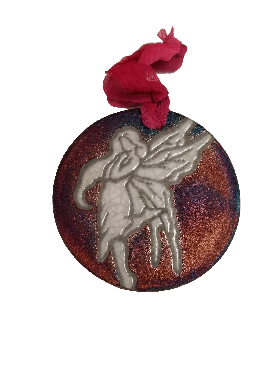 Fairy Silhouette Medallion Ornament from Raku Pottery