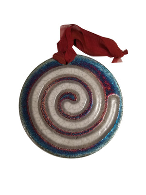 Spiral Silhouette Medallion Ornament from Raku Pottery