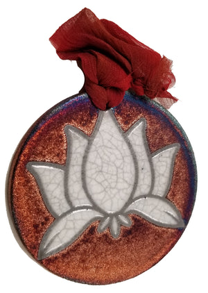 Lotus Silhouette Medallion Ornament from Raku Pottery