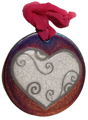 Blessed Heart Silhouette Medallion Ornament from Raku Pottery