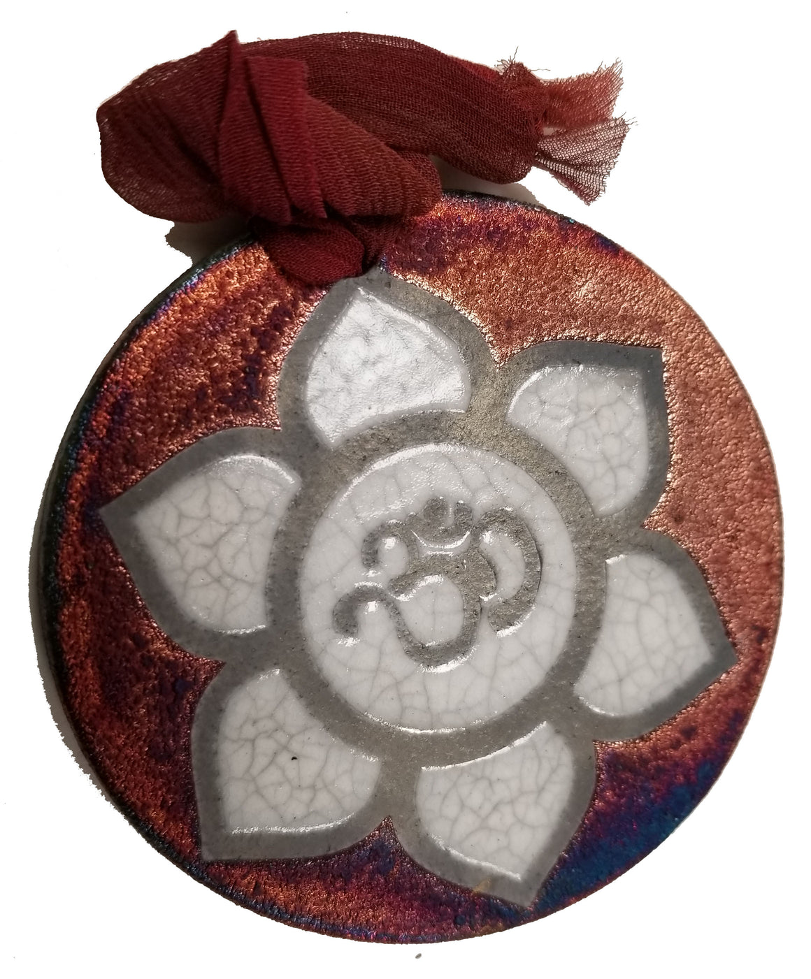 Om Lotus Silhouette Medallion Ornament from Raku Pottery