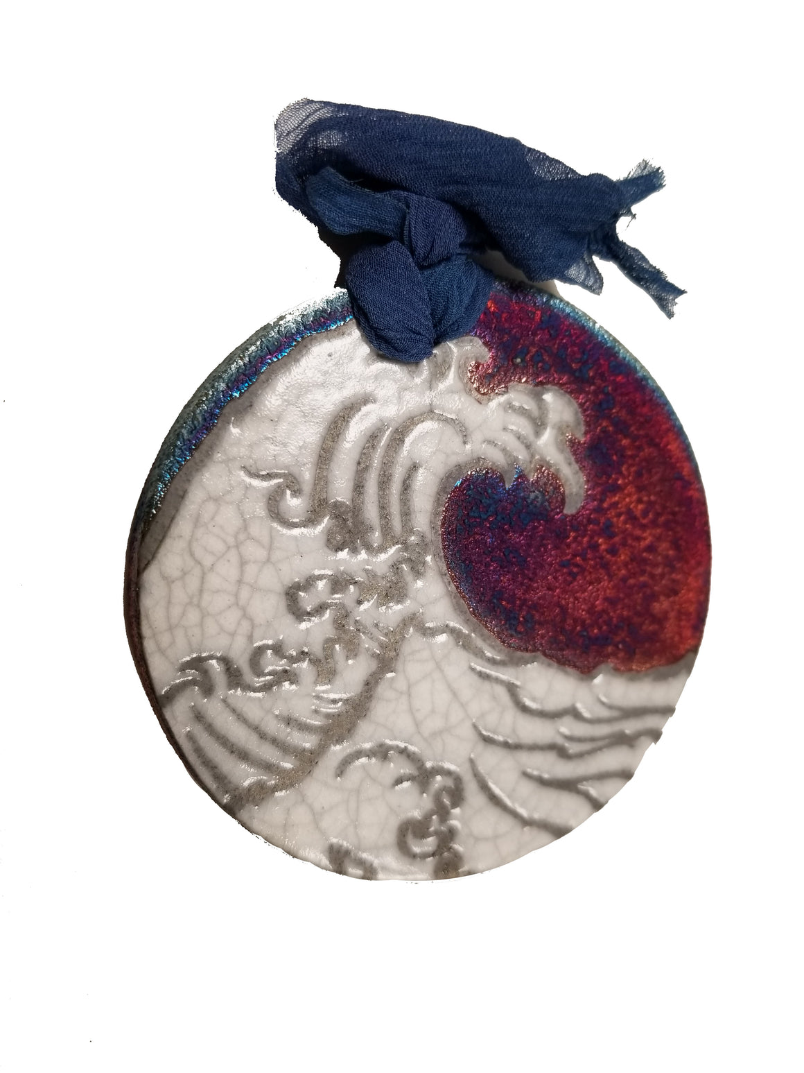 Ocean Waves Silhouette Medallion Ornament from Raku Pottery