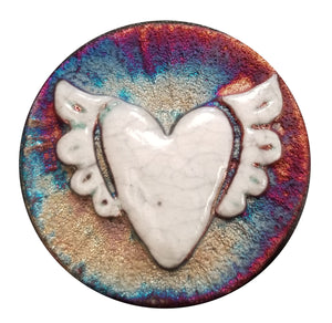 Winged Heart Medallion Magnet from Raku Pottery