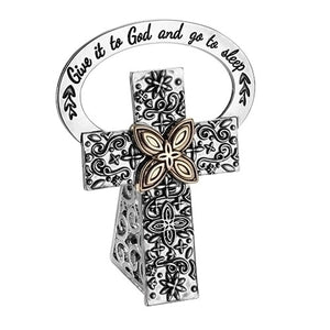 Give It To God and Go To Sleep with Gold Floral Center ~ Bedside Cross