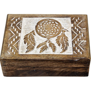 Carved Mango Wood Box ~ Dreamcatcher