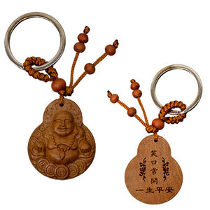 Prosperity Buddha Wood Keychain