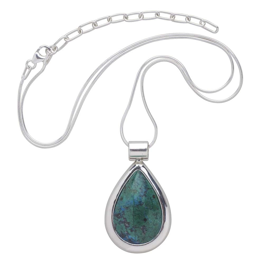 Turquoise Teardrop Sterling Silver Necklace Handcrafted in Peru