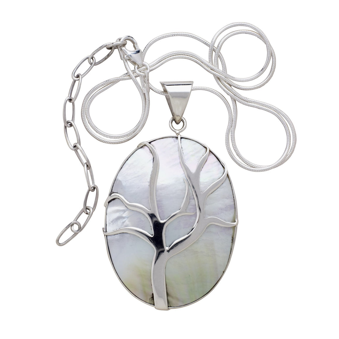 Mother of Pearl Tree of Light Sterling Silver Necklace Handcrafted in Peru